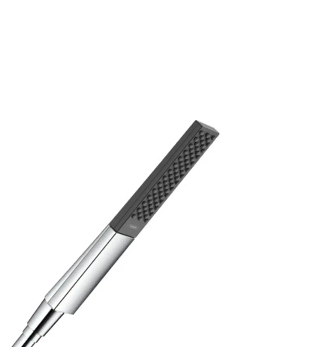 Hansgrohe Handbrause in schlanker Form, mit einer strukturierten Oberfläche und verchromtem Griff. Ideal für die Montage an Duschsystemen.